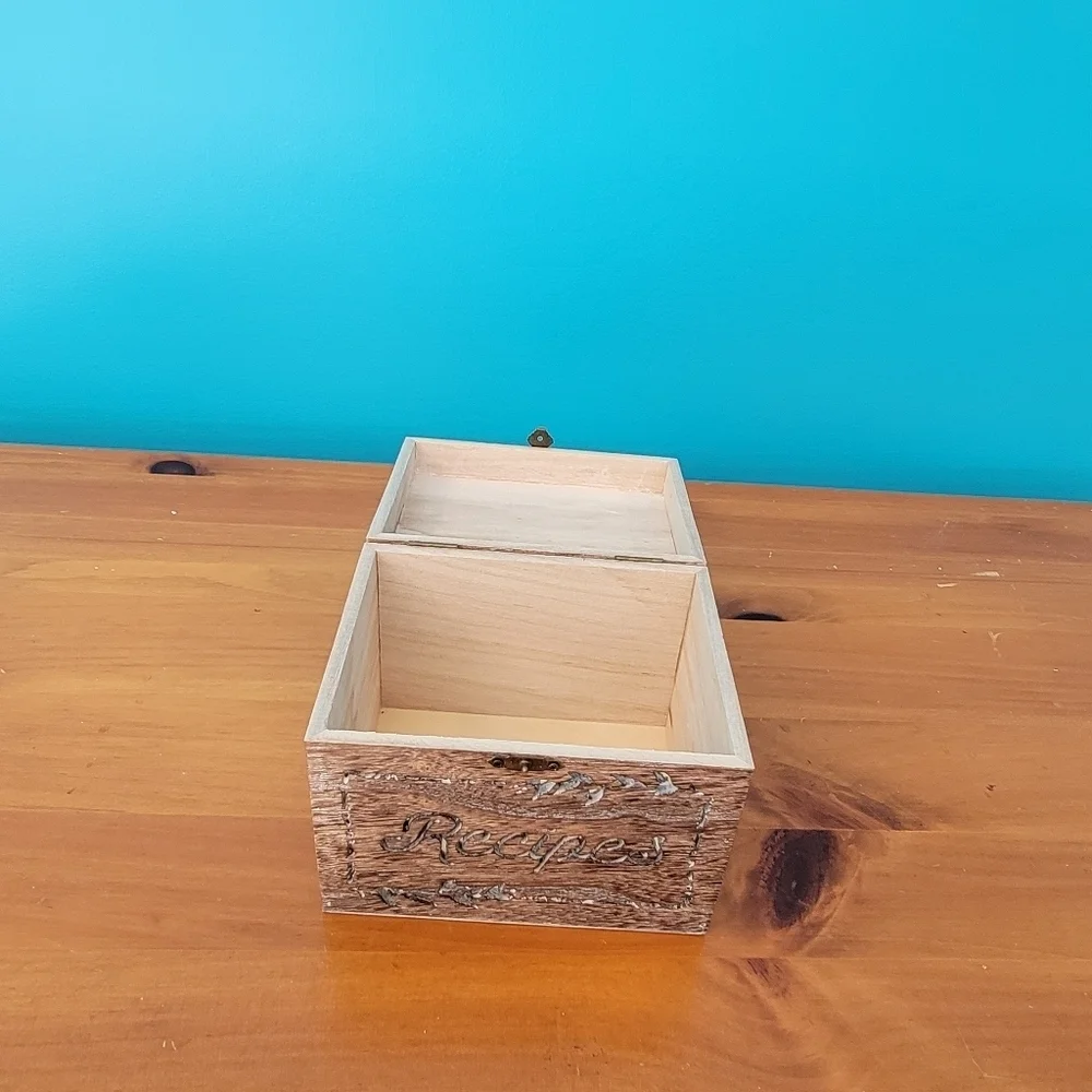 Rustic Hinged Wooden Recipe Box Folk Art Cutout Farmhouse